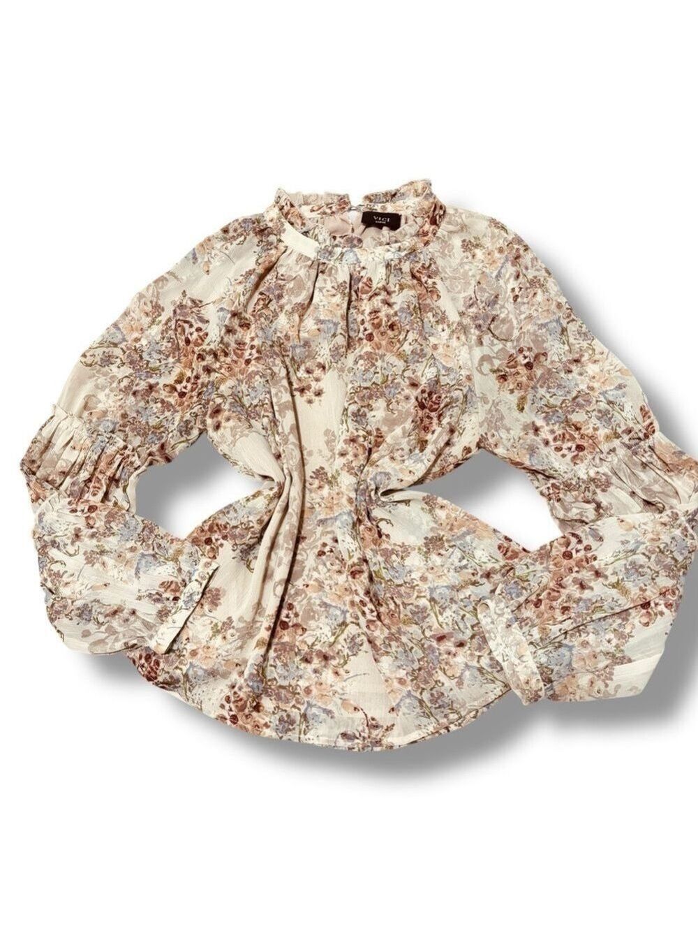 Vici Cream Beige Floral Ruffle Blouse – Size Large